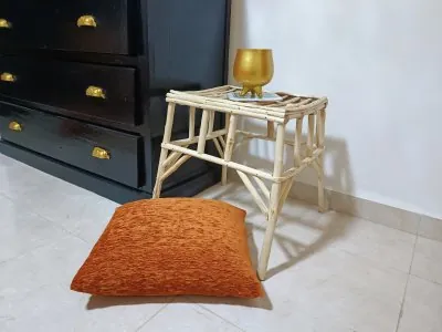 Table Basse en Bois Naturel Tressé à la Main - Artisanat Marocain Authentique